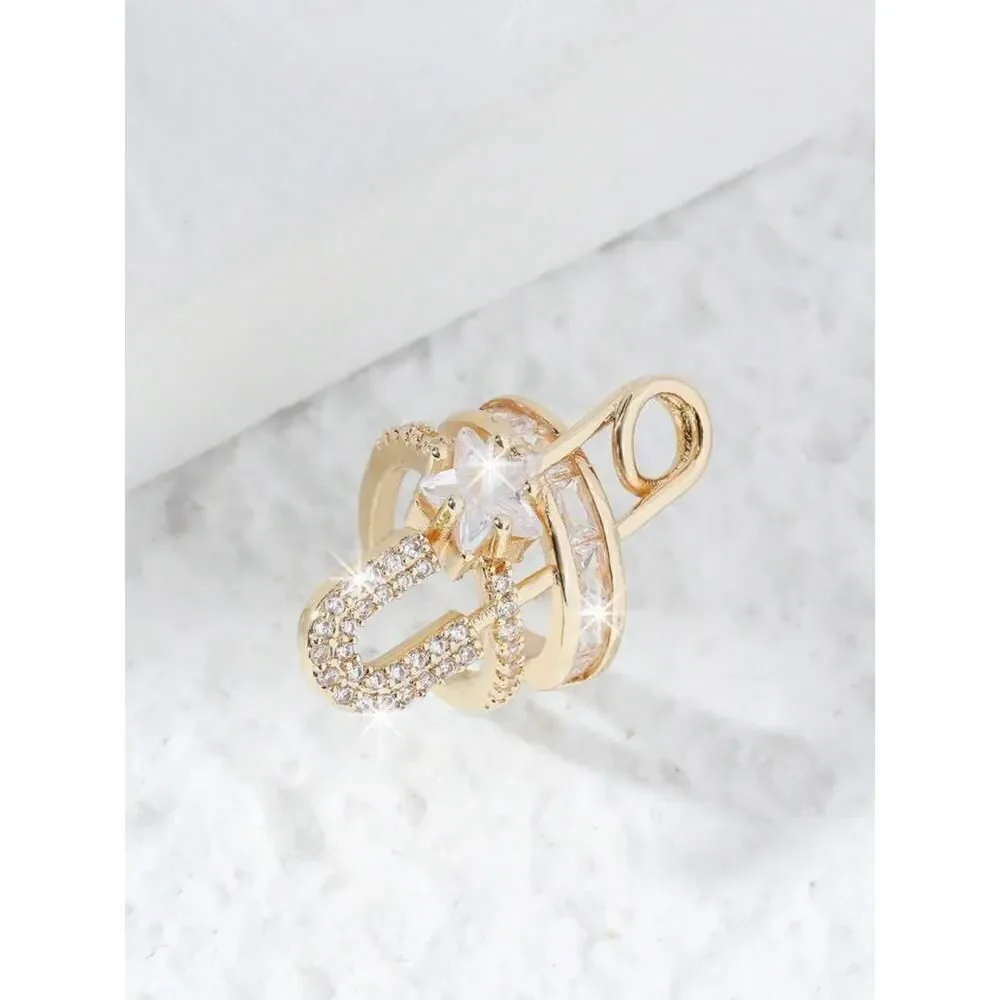 Bohemian Gold Rhinestone Cuff Earrings for Women:
